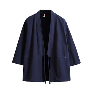 Chemise d'été en coton à point ouvert pour hommes Cardigan fin de couleur unie Style <span class=keywords><strong>Streetwear</strong></span> japonais <span class=keywords><strong>Kimono</strong></span> chinois Design couleur unie 2025 - Product Image 2