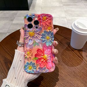 Custodia Protettiva Antiurto con Bordo Ondulato per <span class=keywords><strong>iPhone</strong></span> 17 Air 16 15 14 13 Promax, Design Estetico Farfalla e Fiore Stile Pittura a Olio - Product Image 3