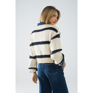 Jersey Beige Relajado con Rayas Negras - Product Image 1