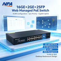 Switch de Red PoE de 16 Puertos con 2 Puertos SFP de Enlace Ascendente Gigabit, VLAN, Switch PoE Gigabit Ethernet Sin Administración Web AP-33416GE
