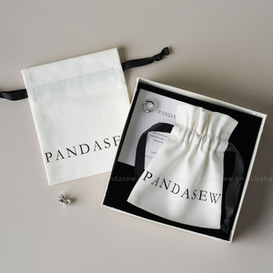 PandaSew Custom Logo White Twill Cotton Drawstring Bag Gift Packaging Bags for <b>Rings</b> Earring Necklace Jewelry Pouch - Product Image 4