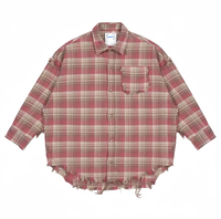 Chemise à carreaux vintage en détresse pour lavage et teinture industriels lourds avec style ample et décontracté-Ins à la mode