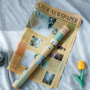 Hete Verkoop Vintage Kleurrijke Krant Bloem Inpakpapier In Korea Boeket Eenvoudig Afdrukken Bloemencadeaupapier