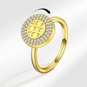 Vintage Micro Pave Zircon Geometric Anxiety <b>Spin</b> <b>Rings</b> Adjustable Copper Gold Plated Anti Nervousness Impatience Jewelry - Product Image 1