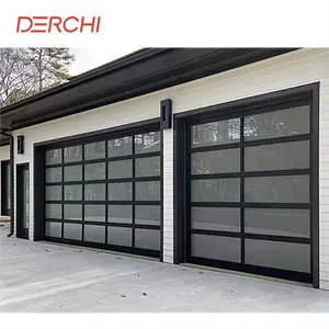 Puerta de garaje de vidrio seccional de aluminio 12x12 con control remoto automático con aislamiento exterior de villa moderna