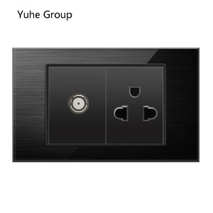 Enchufe de pared de aluminio cepillado gris, sin conexión a tierra, estándar tailandés, con interruptor, puerto USB tipo C para computadora. - Product Image 4