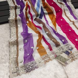 Sari en Georgette le plus vendu avec des broderies de sequins pour la collection de vêtements de soirée pour femmes, provenant d'un fournisseur indien - Product Image 5