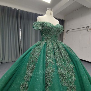 ANY218 Elegant <b>Emerald</b> Green Off The Shoulder Chiffon Evening <b>Dress</b> With Train - Product Image 5