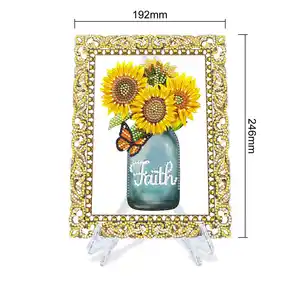 Faith Flowers Decorado Desktop Diamond Art Kits con marco de imagen 5D Diamond Painting Decoraciones Adornos