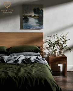 Vải Lanh Thoải Mái/Mềm Mại Bán Lớn Bất 5 Sao Khách Sạn Đồng Bằng Phong Cách Olive 100% Linen Duvet Cover Bộ Đồ Giường Bộ Tấm - Product Image 5