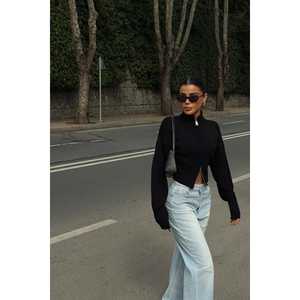 Cárdigan de Punto con Doble Cierre Balboa, Negro, Estilo Bohemio Informal, Jacquard, Tejido de Lana para Otoño y Primavera, Estampado, Sólido, Patchwork - Product Image 3