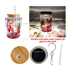 Nouveau Verre à Sublimation Transparent Effet Globe de Neige 11oz, Bocal Mason à Double Paroi, Verre Lumineux Solaire Elfe avec 2 Couvercles - Product Image 1