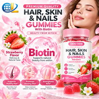 Gummies à la biotine OEM/ODM pour les cheveux, la peau et les ongles, favorisent la santé des cheveux, l'éclat de la peau et la solidité des ongles, saveur fraise, logo personnalisé disponible