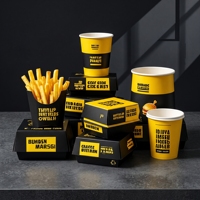 Boîte d'emballage carrée personnalisée de style chinois non pliable pour hamburgers, snacks à emporter, vente en gros, épaissie