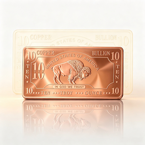 Barre de cuivre vintage USA Bison 10oz, lingot décoratif en cuivre massif de haute pureté - Product Image 1