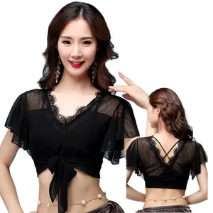 Sexy V-neck Black color Lace Choli Half-Top Short sleeve For women Dance Performance Blouse