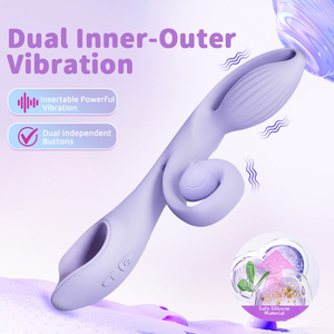 Mainan Seks Getar Ganda Ergonomis - <span class=keywords><strong>Stimulator</strong></span> Ujung Daun & Bola Unik, Vibrator Kelinci Silikon 10 Mode dengan Pegangan Cincin Jari - Product Image 2