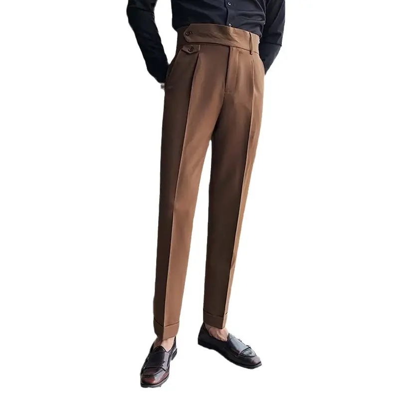 पुरुषों की स्लिम फिट पतलून उच्च कमर वाली बिजनेस सॉलिड रंग की कैज़ुअल पैंट पुरुषों के लिए नेपल्स सूट पैंट