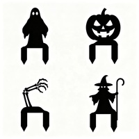 Lot de 4 panneaux métalliques mats noirs Silhouette avec citrouille fantôme, sorcière et bras de squelette pour décorations effrayantes de jardin d'Halloween