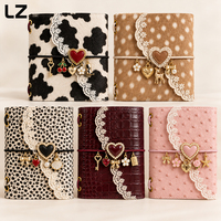 Couverture de carnet LZ OEM ODM en cuir de veau gaufré à pois fauve avec cordon festonné en dentelle pour cadeau, agenda A5, carnet en cuir