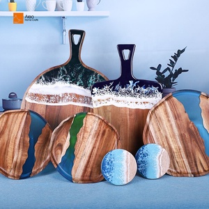 Piatto in legno di Acacia portatile rotondo piatto in legno di resina epossidica per piatti snack pane macedonia <span class=keywords><strong>tagliere</strong></span> di formaggio-per alberghi - Product Image 3