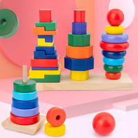 Jouet en bois en forme de tour arc-en-ciel à empiler, blocs de tri de formes, carré, hexagone, cercle, jeu éducatif de correspondance des couleurs pour enfants