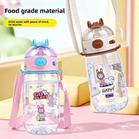 Botol Minum Anak Motif Kartun Kapasitas Besar Anti Bocor Bahan Food-grade dengan Tali Pengikat untuk Berkemah dan Sekolah