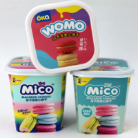 Gobelet en PP transparent personnalisé avec couvercle, étiquetage IML, qualité alimentaire, pour macarons, chocolats et snacks