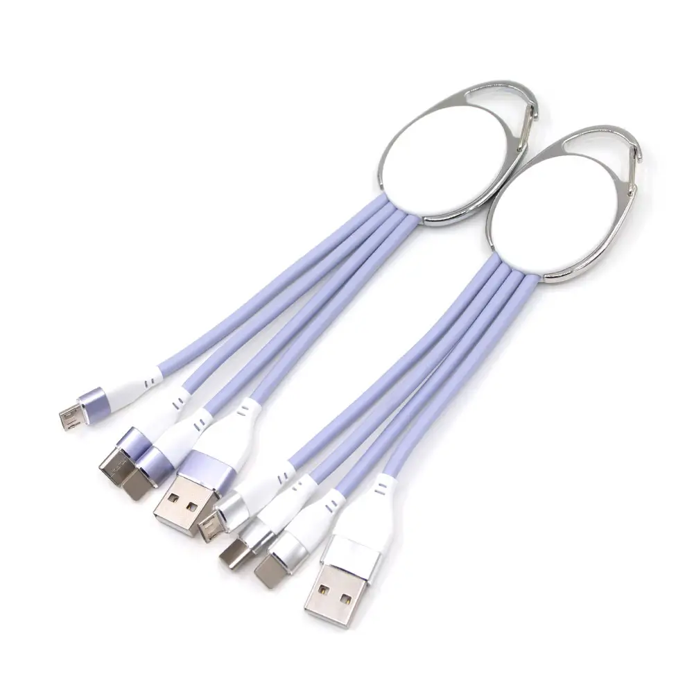 Promosi & Hadiah Bisnis Gantungan Kunci Kabel Data USB 3in1 Kabel USB dengan Logo Bermerek untuk Android Micro Semua Ponsel Pintar