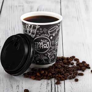 Gobelets à café écologiques personnalisés pour emporter, 16 oz, 8 oz, 12 oz, gobelets à café jetables en papier noir, gobelets à café chaud avec couvercles - Product Image 5