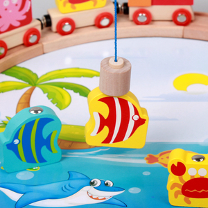 Jouet éducatif multifonction 2 en 1 pour enfants : train en bois sur rail et <span class=keywords><strong>jeu</strong></span> de pêche magnétique - Product Image 3