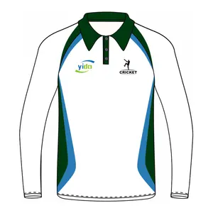 White polo shirt full sleeve cricket jersey custom 100 polyester quick dry cricket kit
