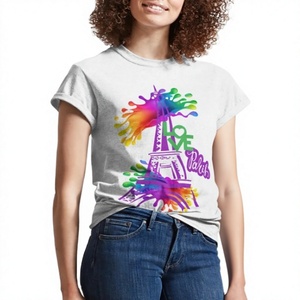 Camiseta de Algodón Grueso de Calidad 2024 para Mujer, con Logotipo Personalizado, Manga Corta, Diseño Informal Ecológico con Estampado de Torre Eiffel - Product Image 1