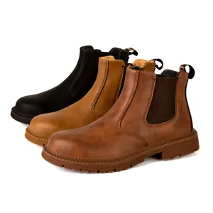 Waterdichte Woodland Chelsea-laarzen voor heren, Leren schoenen, Stalen neus Werkveiligheidslaarzen zonder kant, Modieuze Ppe