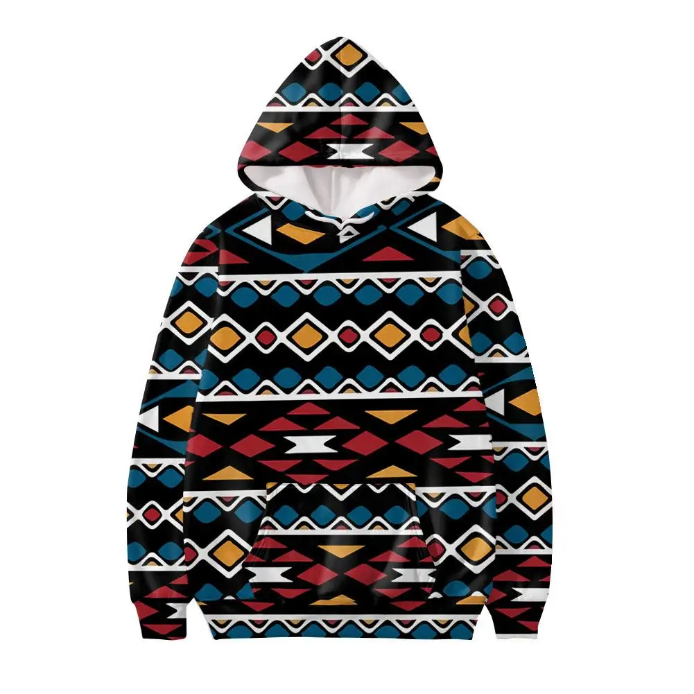 Pakaian Musim Gugur Hoodie Pullover Cetak Aztec Kustom Poliester Pria Hoodie & Sweatshirt Streetwear Ukuran Plus