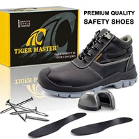 Zapatos de Seguridad Industriales Tiger Master Personalizados, con Puntera de Acero Anti-aplastamiento, Resistentes a Pinchazos, de Cuero Negro, con Suela de PU Antideslizante para Hombre