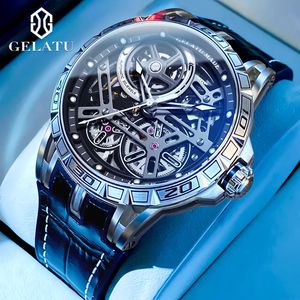 Reloj mecánico automático para hombre GELATU 6015, deportivo, resistente al agua, con correa de cuero y silicona, diseño hueco de alta gama. - Product Image 1