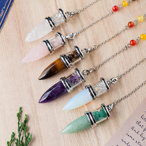 저렴한 천연 블랙 흑요석 석영 총알 모양의 칩 돌 소원 병 크리스탈 펜던트 보석 진자 도매 PD053 - Product Image 2