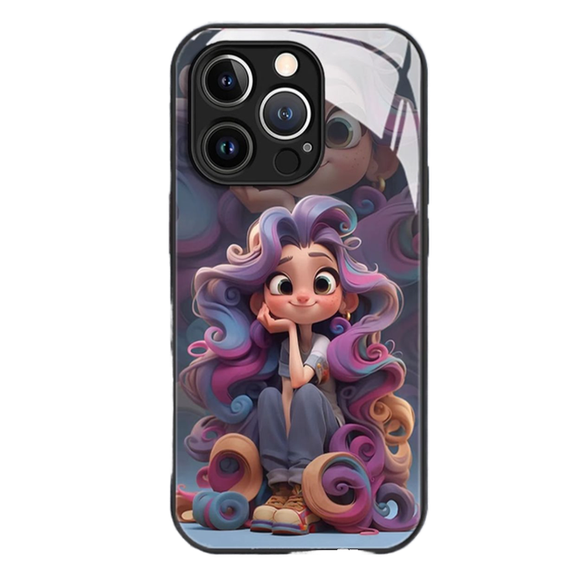 Sweet Curly Hair Girl Cartoon Character Graffiti Design Shockproof Waterproof TPU Mobile Phone Case for 8 SE X Xr XS 11