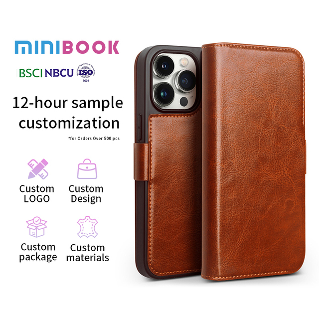 Minibook Magnetic Card Holder Wallet Flip Leather Case for iPhone 17 Air 14 13 15 Pro Max 16 Plus Mobile Phone Cover Pouch