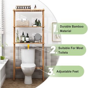 Bamboo 3 Tier Bathroom Toilet Shelf Natural <b>Black</b> Rectangular Freestanding Storage <b>Cabinet</b> For Bathroom - Product Image 2
