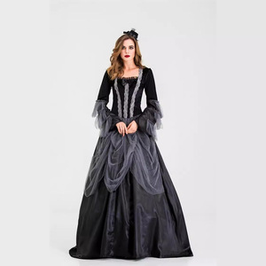 Costume da Strega Spaventosa per Halloween, Abito da Ballo in Pizzo Nero e Grigio per Ragazza Nobildonna, Outfit per Spettacoli Teatrali - Product Image 4