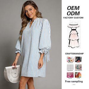 Abito Corto Estivo Casual <span class=keywords><strong>da</strong></span> Donna NT con Maniche a Volant, Design a V e Braccialetto Annodato a Righe Personalizzato - Product Image 1
