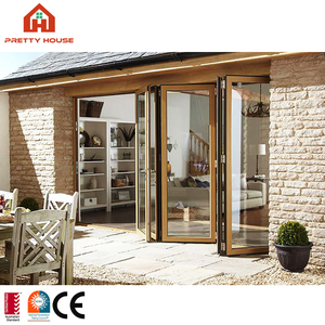 Portes pliantes modernes coulissantes en aluminium, grille en métal, façade en verre - Product Image 4