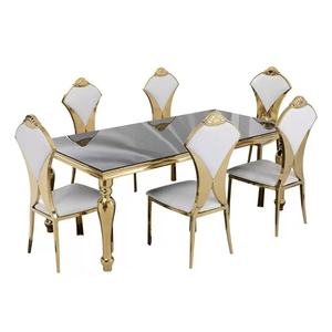 Sillas y Mesa de Comedor para Eventos de Hotel, Estilo Moderno y Lujoso, Venta al por Mayor, Acabado Dorado, Silla de Banquete de Acero Inoxidable para Bodas - Product Image 3
