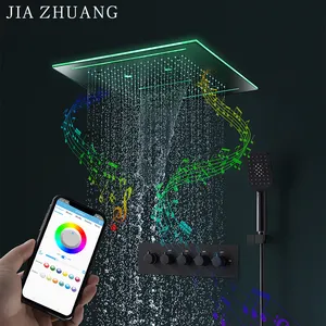 New Design Bathroom Big Size Black Color 3 Hole Rain Led Music Shower Panel With Bath-shower Mixer And Taps Faucets Set