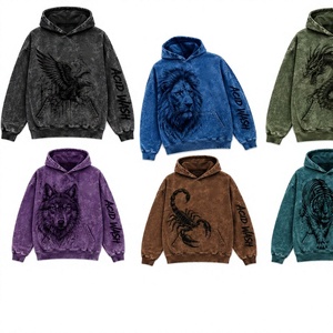 Sudadera con Capucha para Hombre Long Mission, Estampado de Águila con Efecto Ácido, Estilo Urbano Oversize, 100% Algodón, Forro Polar Transpirable, Bolsillo Forrado - Product Image 4