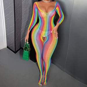 Lingerie <span class=keywords><strong>Femme</strong></span> Sexy Body Rave Arc-en-ciel, Collant Intégral Érotique Sans Entrejambe, Sous-vêtements - Product Image 1