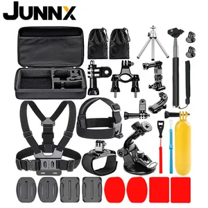 JUNNX 24合1 Go Pro行动相机配件贴纸银色三脚架袋头带胸带安装套件，适用于Gopro Hero9 10