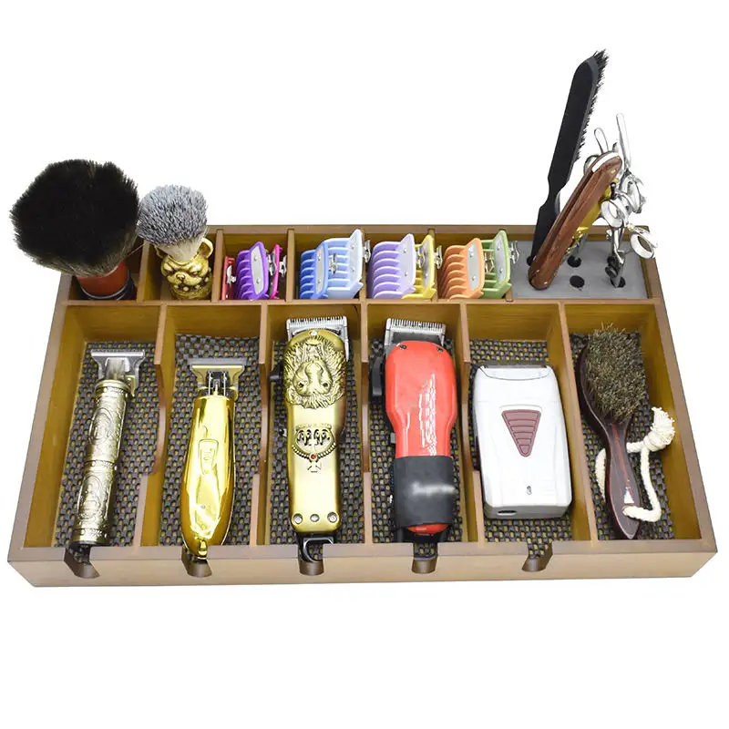 Outil de coiffeur personnalisé, tondeuse, ciseaux, brosse, produit de salon, présentoir en bois, ciseaux de coiffure, peigne, boîte de rangement